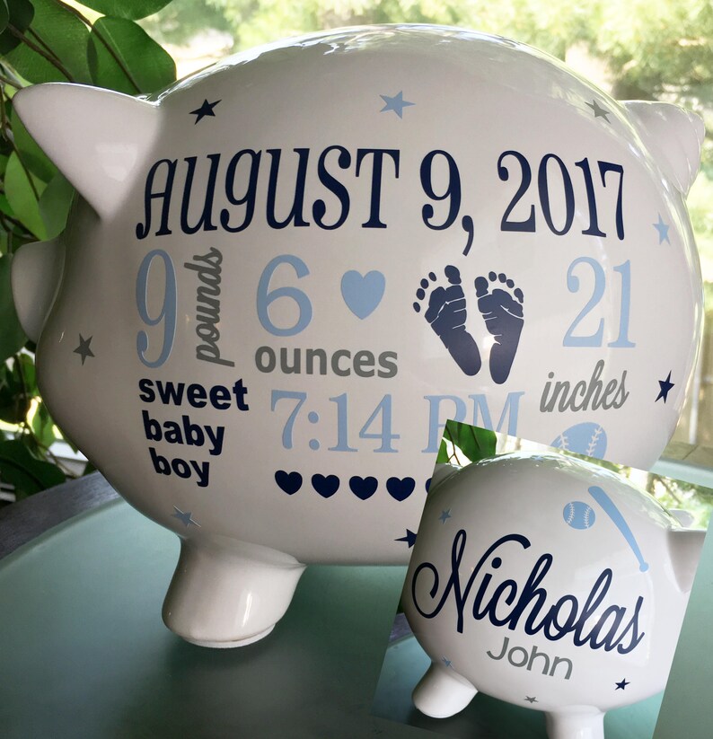Personalized Piggy Bank Baby Boy Piggy Bank Baby Birth Stats Etsy
