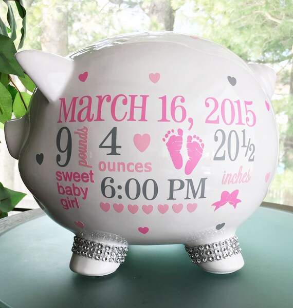 Personalized Piggy Bank Custom Piggy Bank Baby Birth Stats Etsy