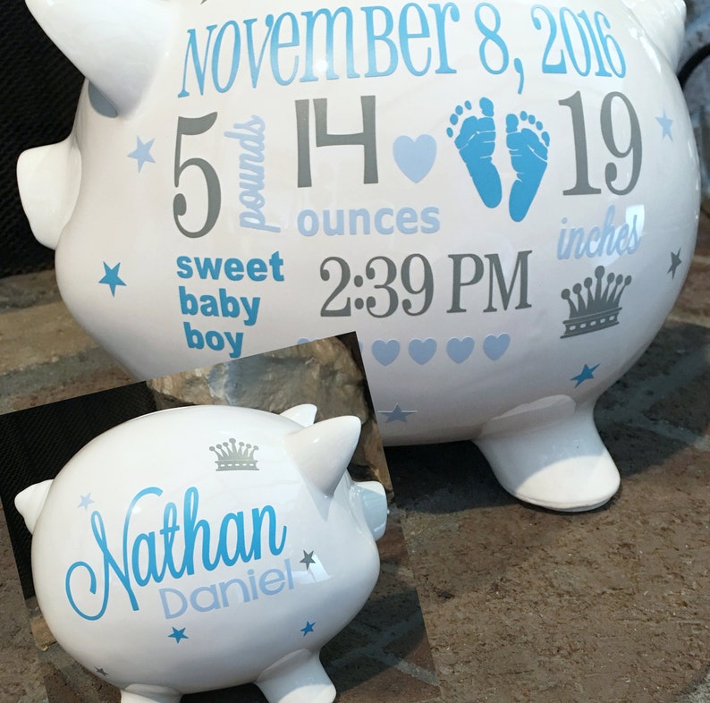 Personalized Piggy Bank Baby Boy Piggy Bank Baby Birth Stats Etsy