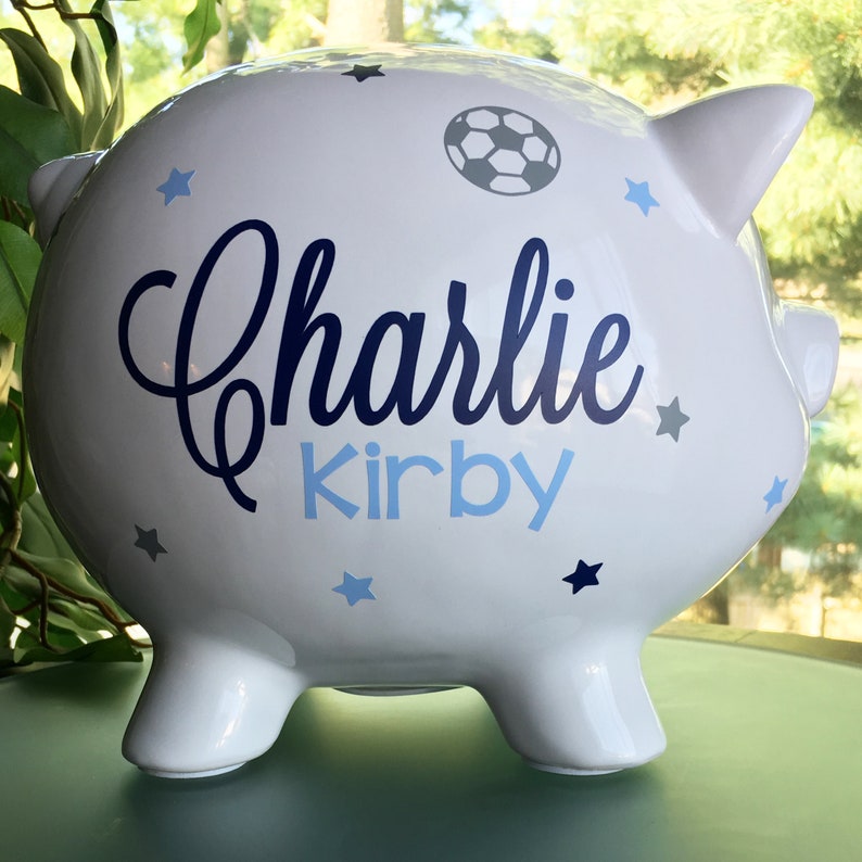 Personalized Piggy Bank Baby Boy Piggy Bank Baby Soccer Etsy