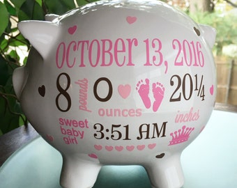 Personalized Piggy Bank, Custom Piggy Bank, Baby Girl Piggy Bank, Baby Girl Gift, Piggy Bank, New Baby Girl Gift, Baby Bank