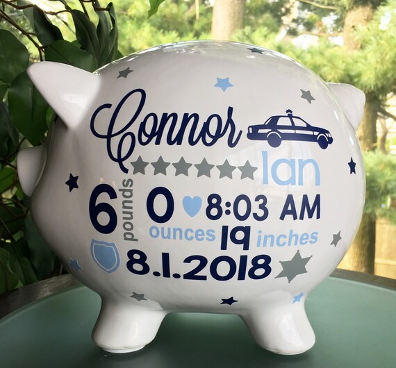 Personalized Piggy Bank Police Baby Gift Custom Piggy Bank Etsy