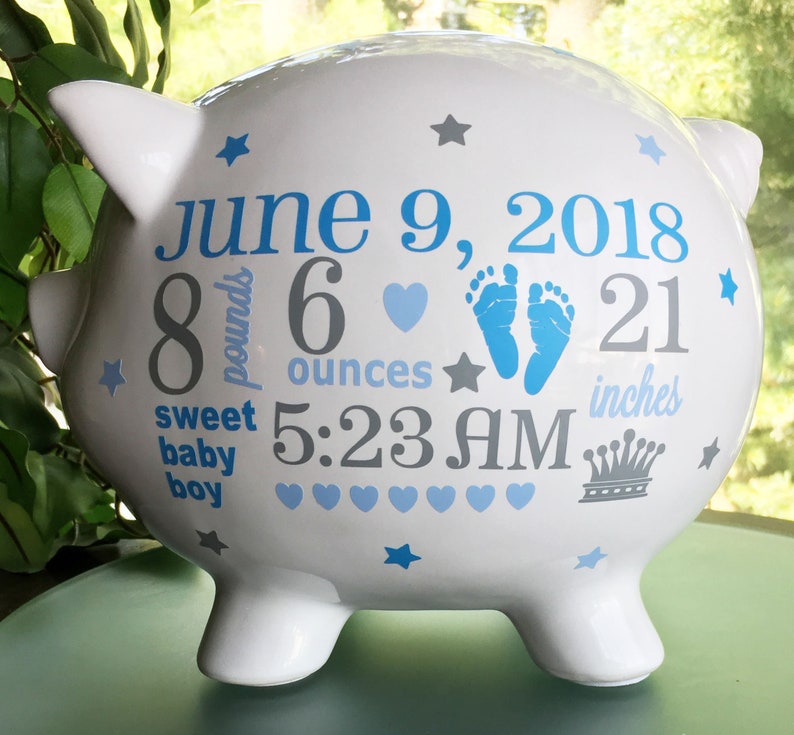 Personalized Piggy Bank Baby Boy Piggy Bank Baby Birth Stats Etsy