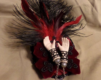 Idle Hands- Gothic Cocktail Party Hat Fascinator with Doll Hands