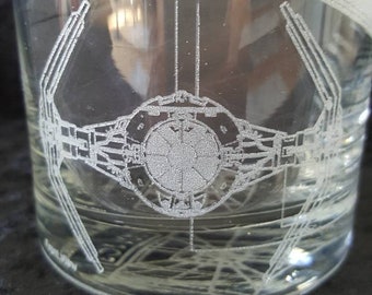 Star Wars - Darth Vader's Imperial TIE Fighter - Laser Etched Rocks Glass