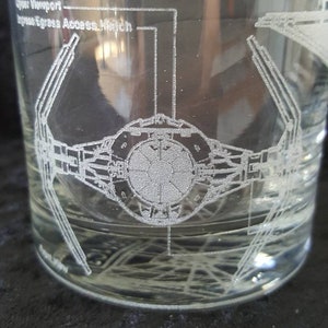 Star Wars - Darth Vader&#39;s Imperial TIE Fighter - Laser Etched Rocks Glass