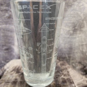SPACEX - Starship & Superheavy - 16oz Laser Etched Pint Glass