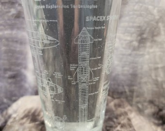 SPACEX - Raumschiff & Superheavy - 16oz Laser Etched Pint Glas