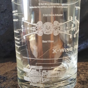 Star Wars - X-Wing Fighter - Laser Etched Rocks Glass