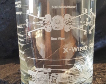 Star Wars - X-Wing Fighter - Laser Etched Rocks Glass