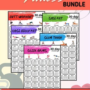 30 Day Workout Challenge Digital Bundle | 5 Full Body Transformation PDFs | Butt, Arms, Thighs, Belly & Side Fat
