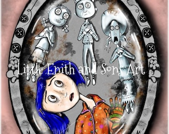 Crooked Neck Coraline - Art Print Magnets Stickers Coraline Magnet Coraline Stickers Coraline wall art Coraline gift