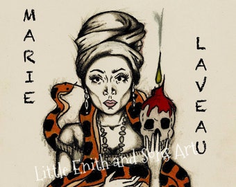 MARIE LAVEAU - Voodoo Queen - Print, Magnets and Stickers - Birthday Gift, Tattoo Art Print, Wall Art, New Orleans, Witch
