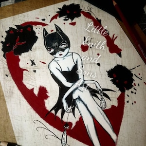 Batty For You - Art Print, Fridge Magnet and Stickers - Valentine&#39;s Day, Pinup Art, Batgirl Sticker Pinup Sticker Love Stickers Goth Sticker