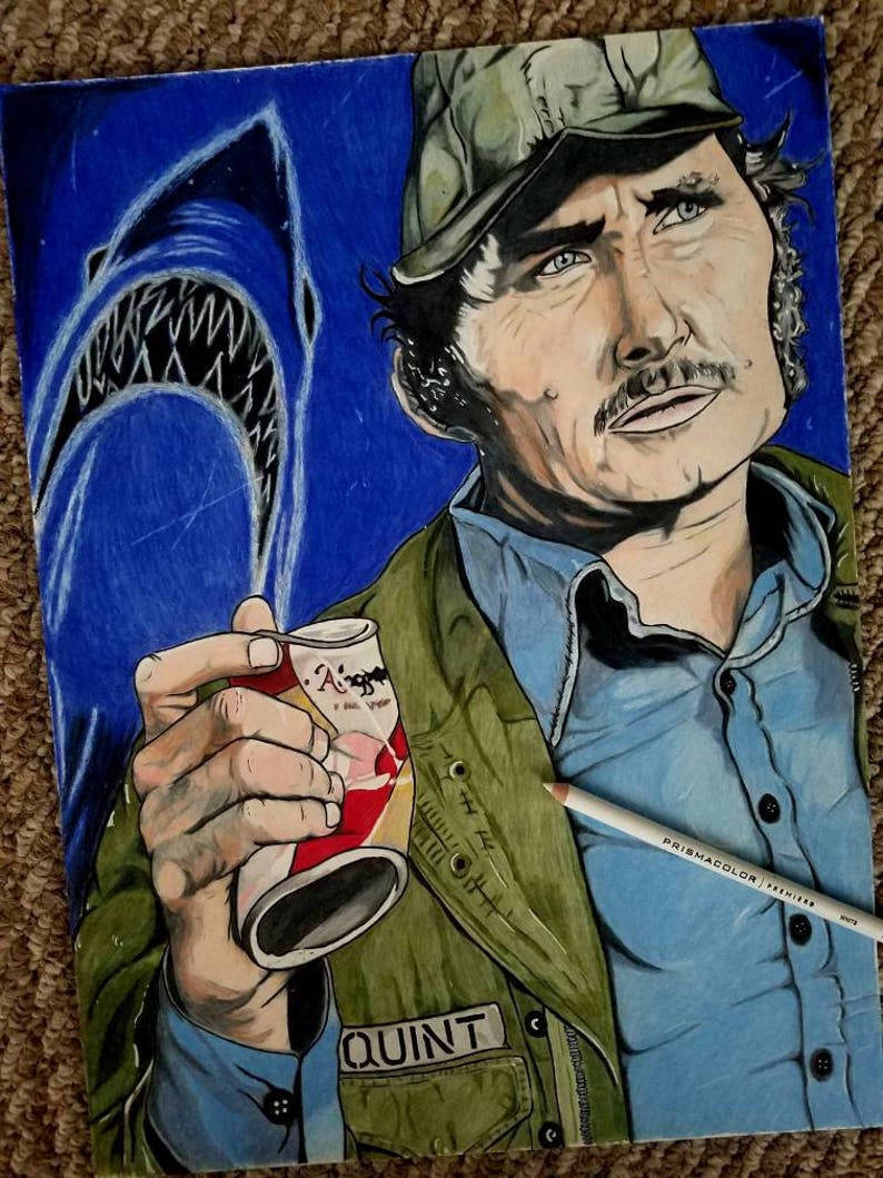 JAWS Quint Movie Character Art Print Vintage Poster Wall Etsy