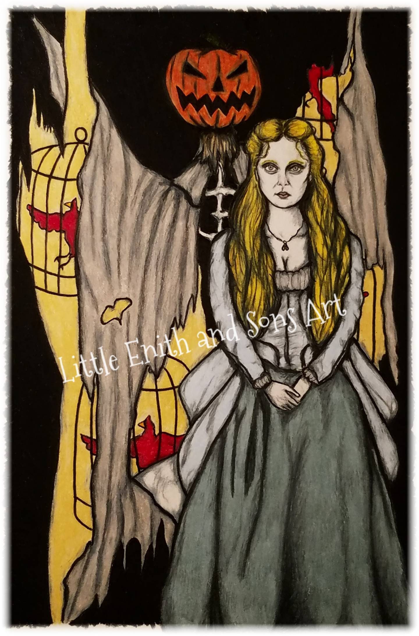 katrina-van-tassel-sleepy-hollow-movie-character-art-print-pumpkin-scarecrow-halloween-art-witch-tim-burton-gothic-etsy-israel