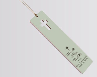 First Holy Communion or Other Religious Event Personalized Custom Engraved Green Cross Cut Out Bookmark