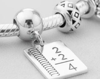 Personalized Math Teacher Charm, Notebook Bracelet Bead, Stainless Steel School Jewelry, Education Gift