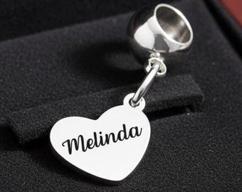Personalized Heart Charm, Custom Love Jewelry, Engraved Stainless Steel Bracelet Bead, Romantic Gift