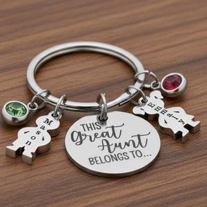 This Aunt or Great Aunt or Any Person Belongs to Niece Nephews Boy or Girl Charms Birthstones Custom Personalized Key Chain