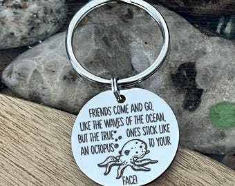 Best Friend Keychain, Funny Octopus Friendship Gift, Personalized Back, Humorous Partner-In-Crime Keyring
