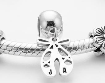 Personalized Ballet Slippers Charm, Dancer Jewelry, Custom Stainless Steel Bracelet Bead, Recital Gift
