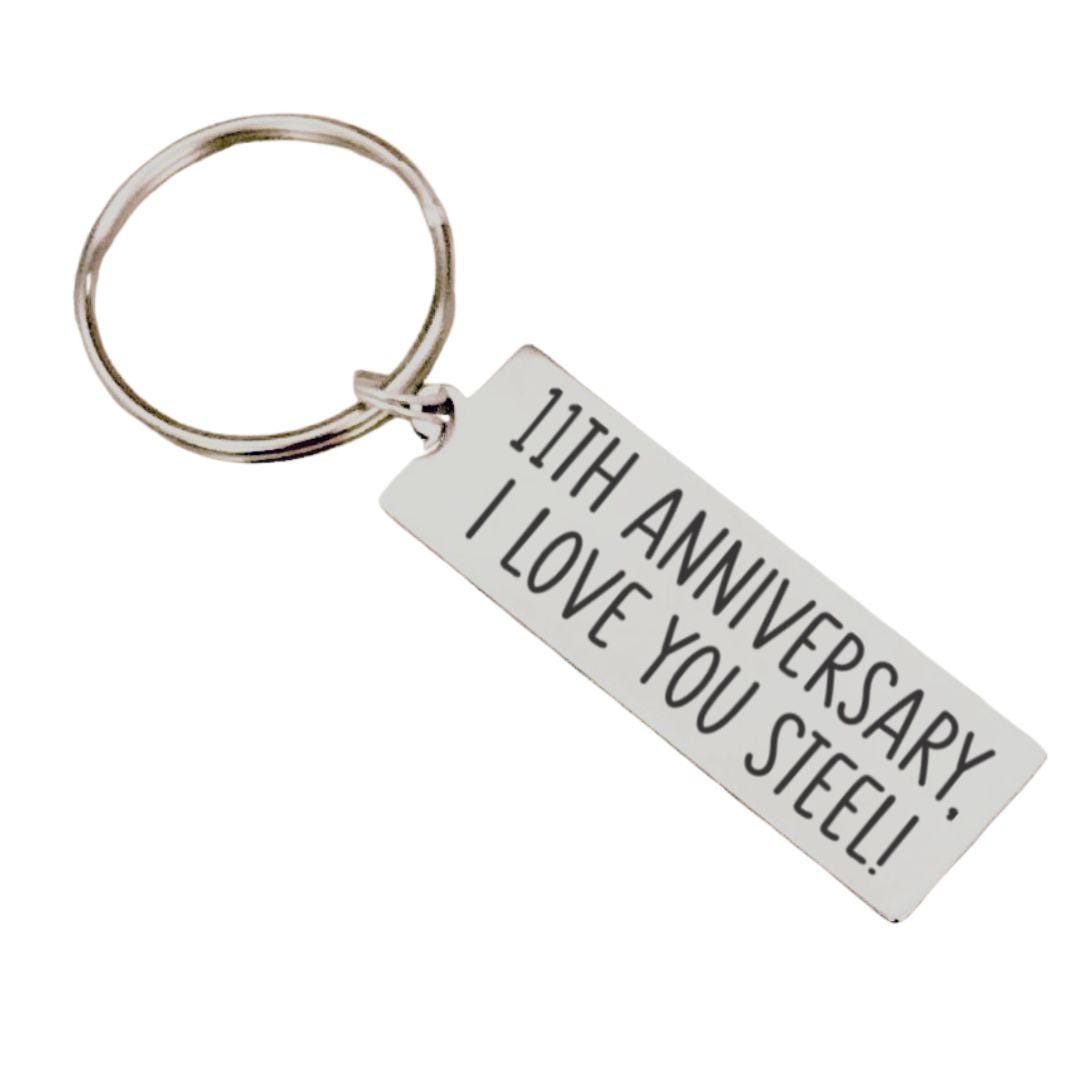 Traditional 11th Anniversary Gift, Love You Steel Key Chain