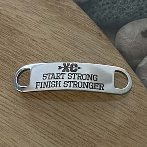 Cross Country Start Strong Finish Stronger Shoelace Charm - Team Gift - Steel Metal Running Shoe Lace Tag Shoetag - Personalized Back