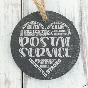 Postal Service Mailman Mail Person Gift Love Heart Personalized Engraved Slate Ornament - Back can be personalized