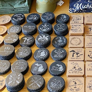 Michigan Camping Themed Custom Coasters - Choose Quantity and Style Many Designs to Choose From