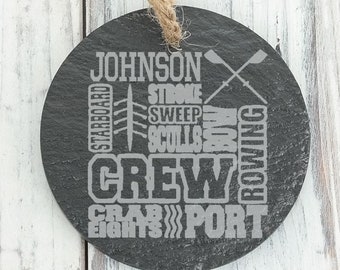 Rowing Crew Team Player Custom Slate Ornament - Back can be personalized Senior Night and Banquet Gifts