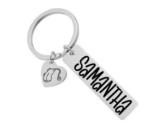 Personalized Audiologist Hearing Aid Audiology Ear Charm Key Chain Gift