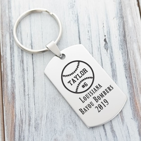 Baseball or Softball Team Player Personalized Key Chain - Engraved Senior Gifts, Banquet Gifts