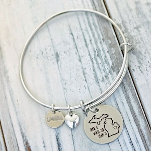 Michigan Home is Where the Heart is Personalized Adjustable Wire Bangle Bracelet image 1