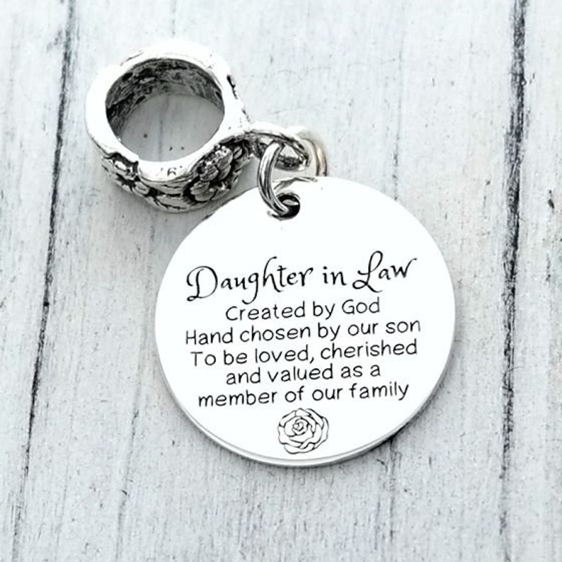Daughter in Law Wedding Anniversary Personalized Custom Engraved Sterling Silver or Stainless Steel European Style Charm Bead Compatible image 1