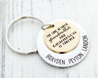 Personalized Love Between Grandmother and Grandson or Granddaughter Gift, Gold and Silver Two Tone Keychain