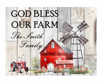 Personalized God Bless Our Farm Sign, Custom Farmer Housewarming Gift