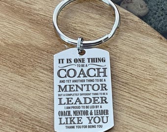 Personalized Coach Keychain, Custom Message on Back, Coach Mentor and Leader Quote, Thank You gift for Coaches, Coaching Staff