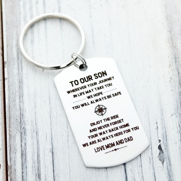 To Our Son Wherever Your Journey Compass Personalized Key Chain - Engraved