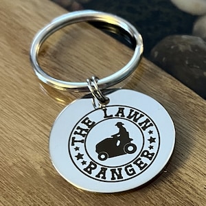 The Lawn Ranger Key Chain Back can be Personalized with Engraved Custom Message Great Gift for Father&#39;s Day Lawn Obsessed Dad Grandpa Hubby