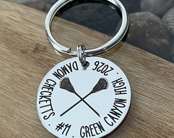 Lacrosse Team Player Personalized Engraved Key Chain - Senior Night or Banquet Gifts ROUND