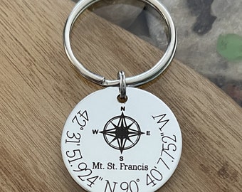 Special Place Latitude Longitude GPS Coordinates Personalized Key Chain - Engraved ROUND