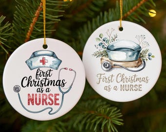 Personalized First Christmas as a Nurse Ornament – Nursing Graduation Gift – Ceramic Keepsake Back Personalization