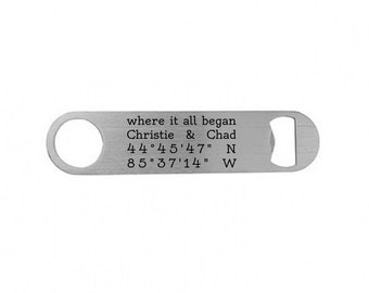 Coordinates GPS Special Place Custom Wording Wedding Anniversary Stainless Steel Beer Bottle Opener Back Can be Personalized