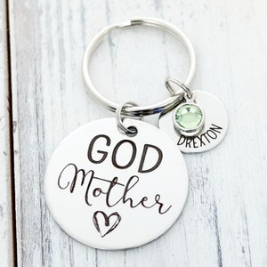 Godmother Personalized with Name and Birthstone Key Chain - Engraved