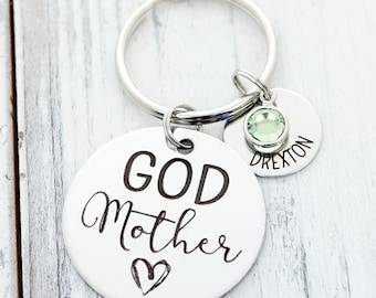 Godmother Personalized with Name and Birthstone Key Chain - Engraved