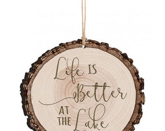 Life is Better at the Lake Custom Faux Log Slice Ornament - Back can be personalized