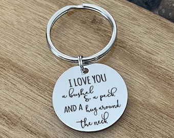 I Love You a Bushel and a Peck and a Hug Around the Neck Keychain, Personalized Back