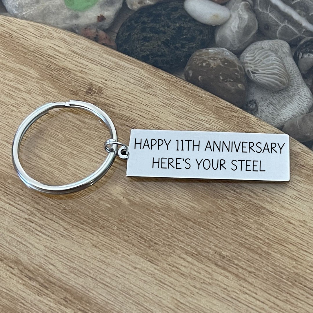 Traditional 11th Anniversary Gift, Love You Steel Key Chain