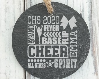 Cheer Squad Cheerleader Cheering Team Player Custom Engraved Slate Ornament - Back can be personalized Senior Night and Banquet Gifts